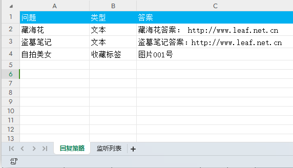 回复策略配置表
